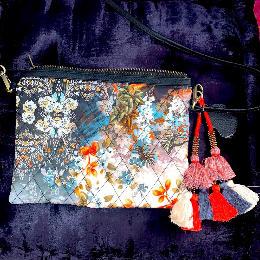 Johnny Was CALME Quilted Crossbody Bag - Tassels Boho Floral